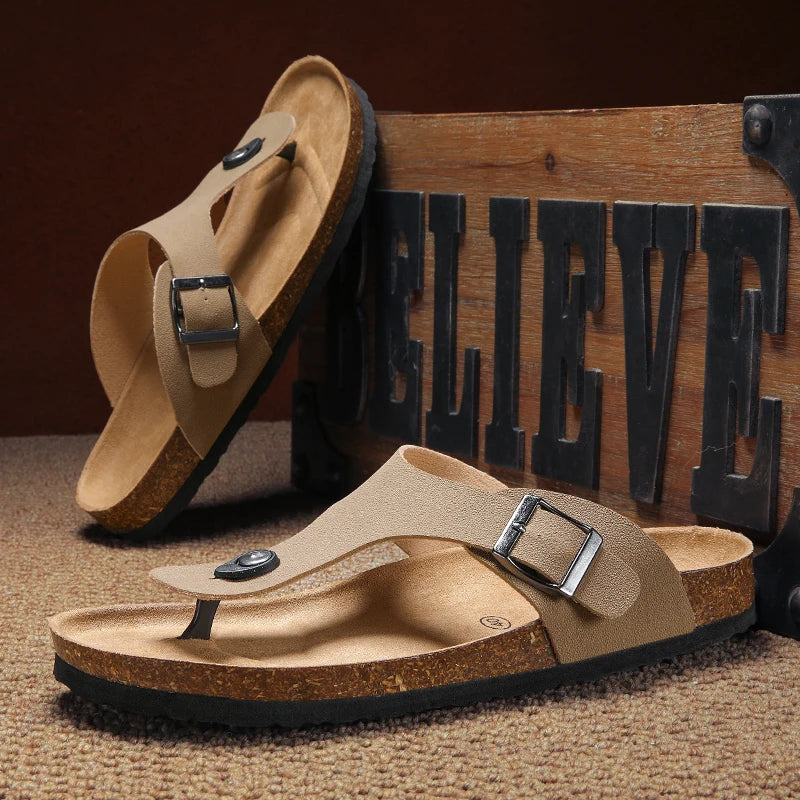 Men's frosted cork casual flip flops slippers
