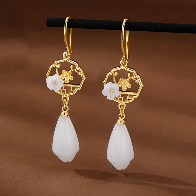 925 Sterling Silver Jade Drop Earring for Women