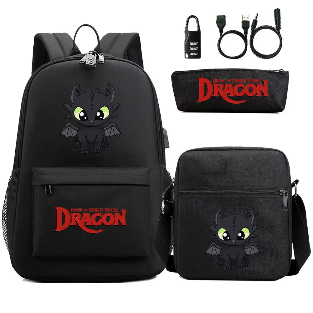How to Train Your Dragon 3Pcs USB Anti-theft Lock Boy Girl Kids Back To School