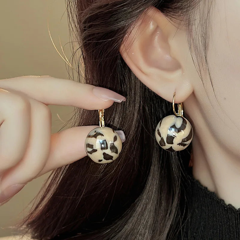 Smooth Leopard Round Bead Earrings for Women