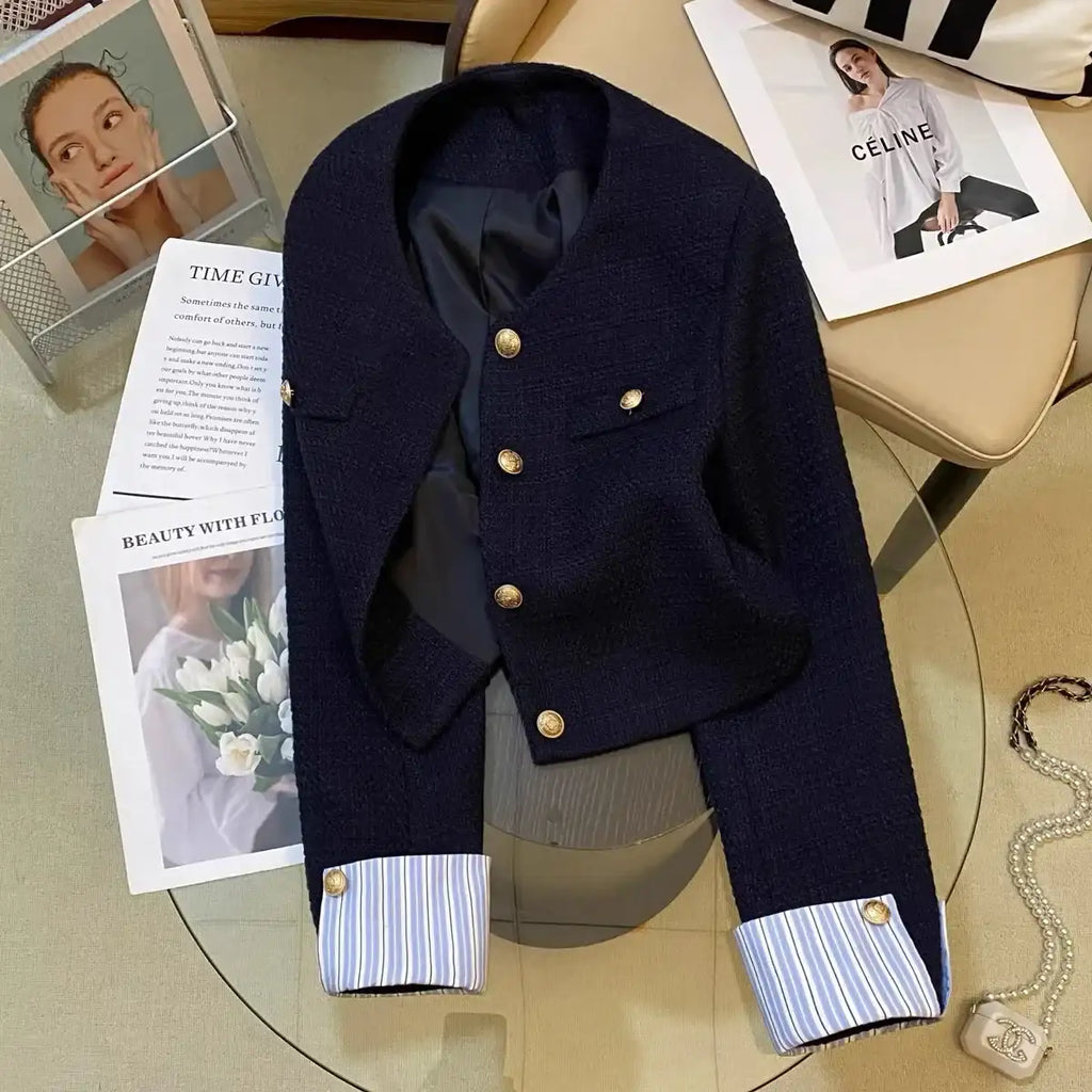Navy Blue Small Fragrant Style Suit Jacket