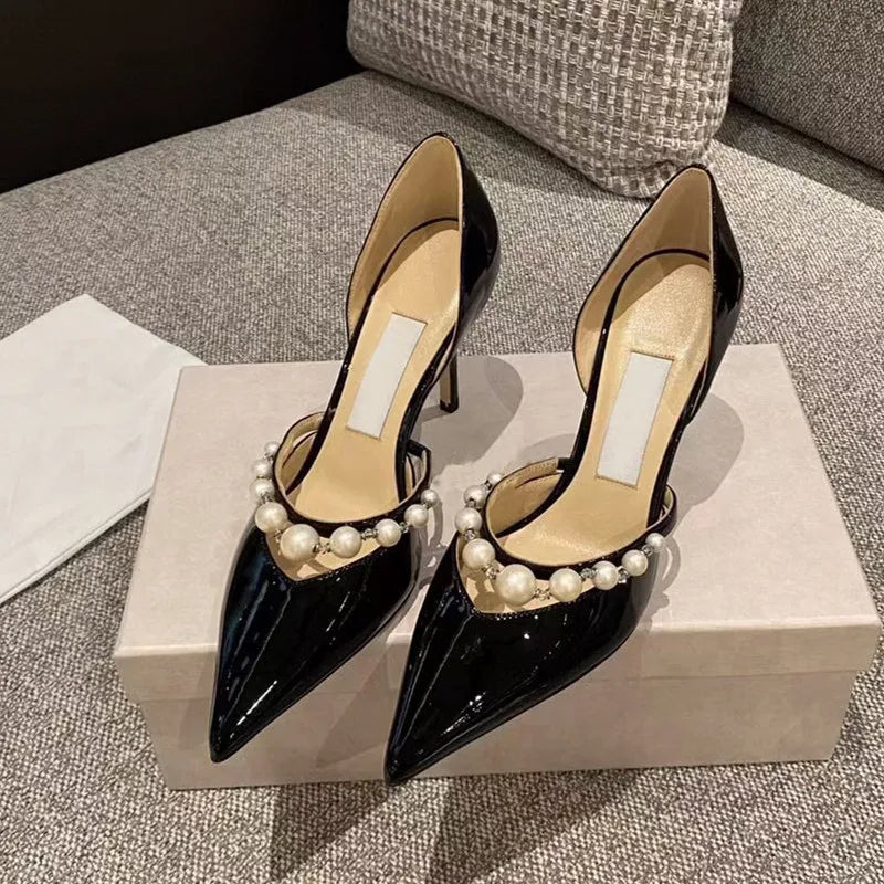 Star style Luxury Pearls Rhinestones  and Patent Leather Women Pumps