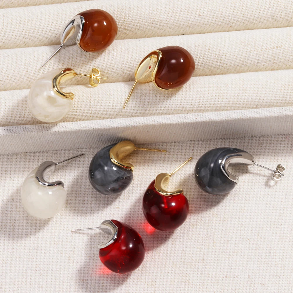 Retro Simple Elegant Brown Resin Stud Earrings For Women