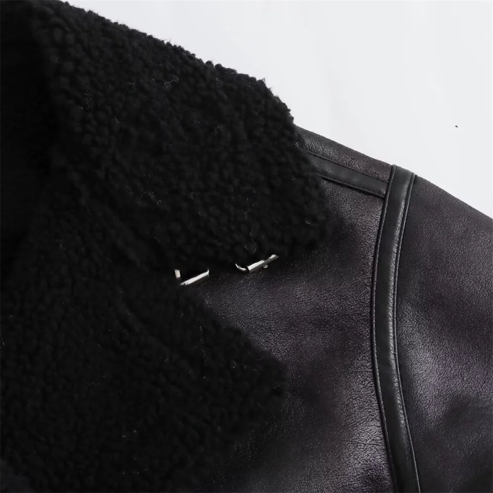 Women's European and American Style Loose Fashion with Belt Double sided Collar Jacket