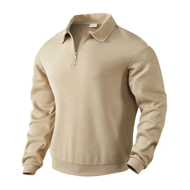 Men's Long-Sleeved Lapel Zipper Polo Shirt Casual Loose Top