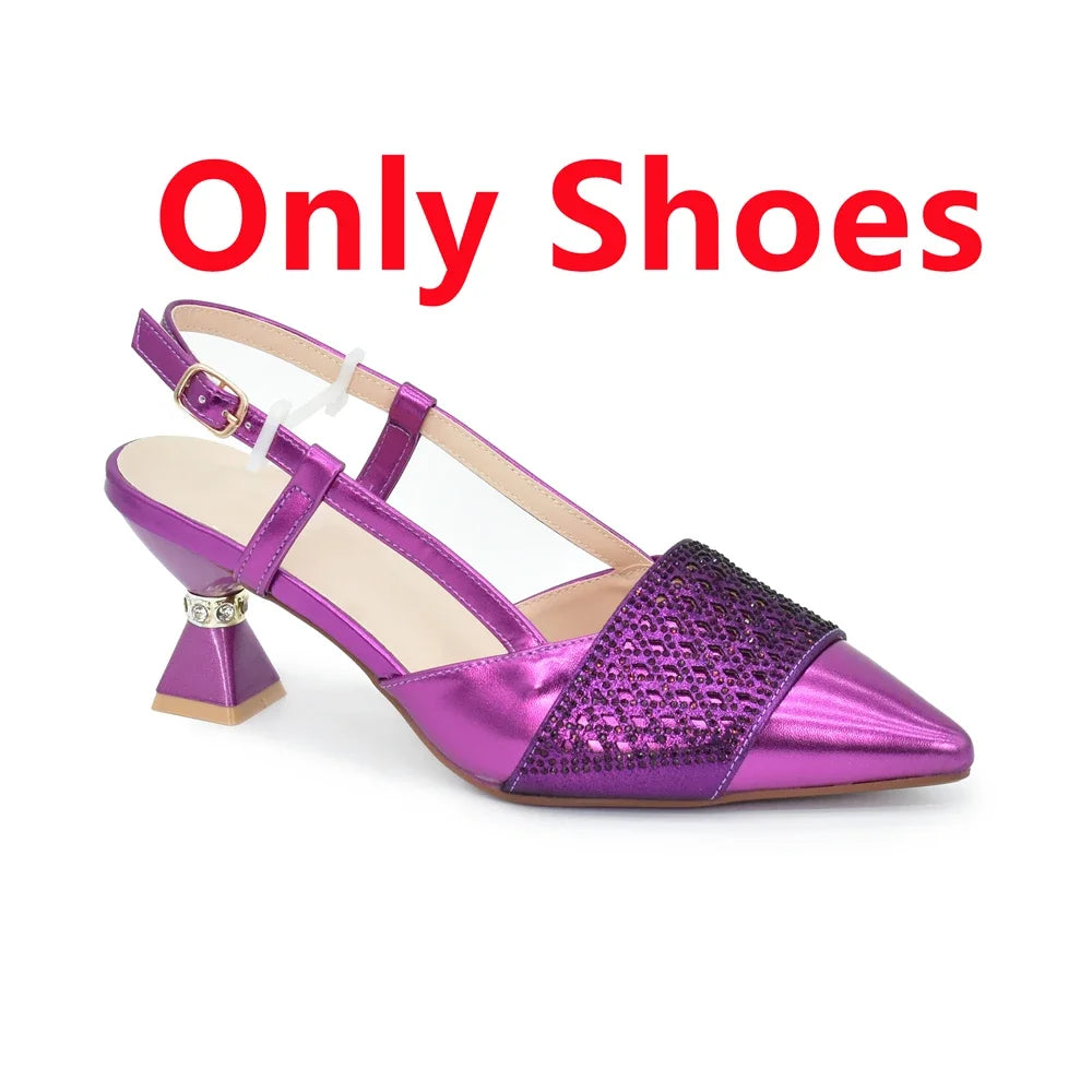 New Women's Heeled Shoes and Bag Set - Rhinestone-Decorated Luxury Design for Parties