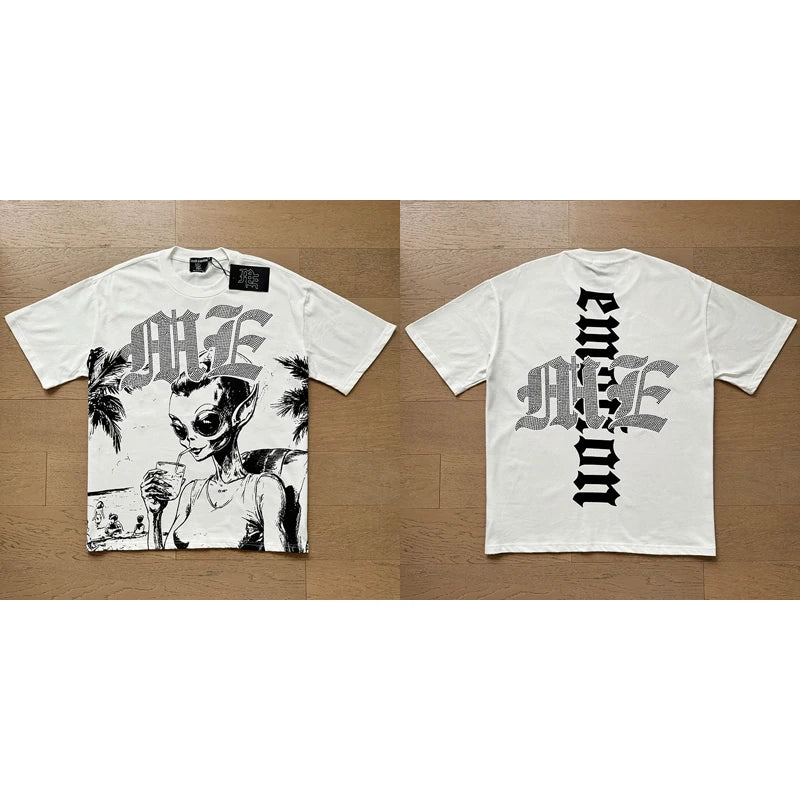 High Street Fashion Angel Print Hot Drill Streetwear MIXED EMOTION T-shirt