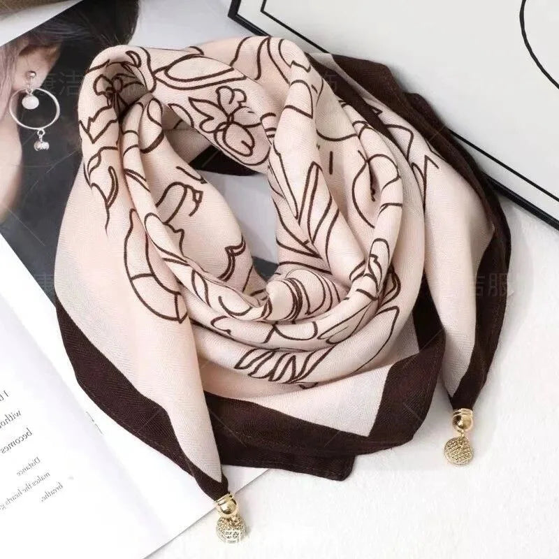 Luxury Magnetic Buckle Striped Silk Scarf