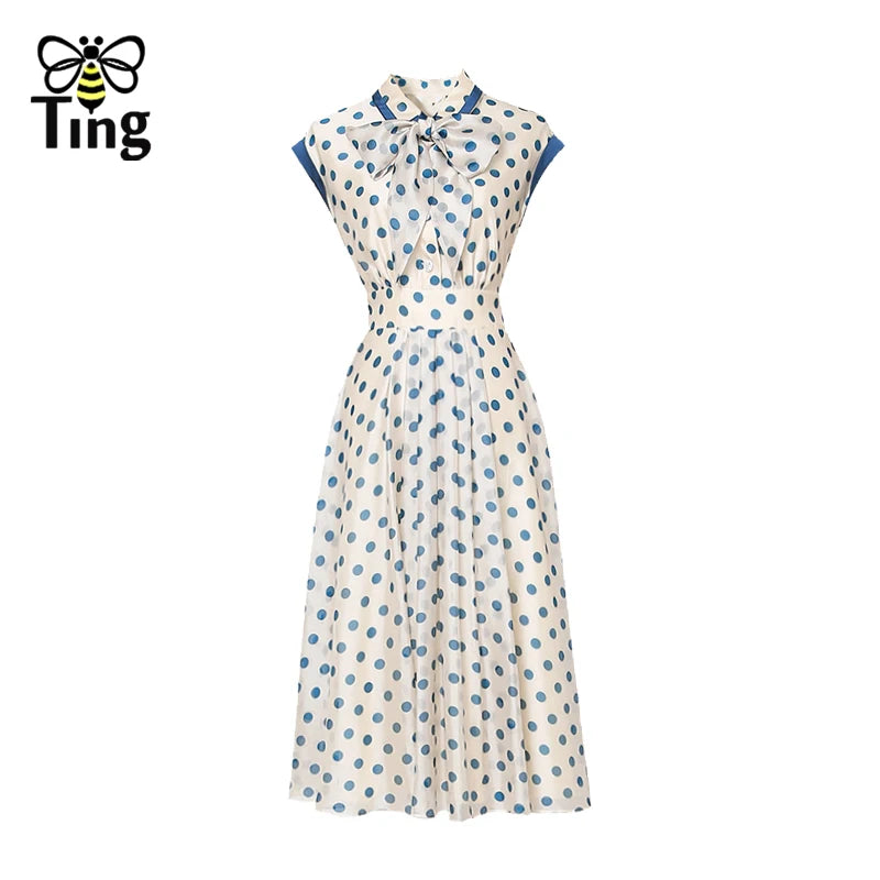 Fashion Vintage Polka Dot Print Elegant Knee Length Dresses