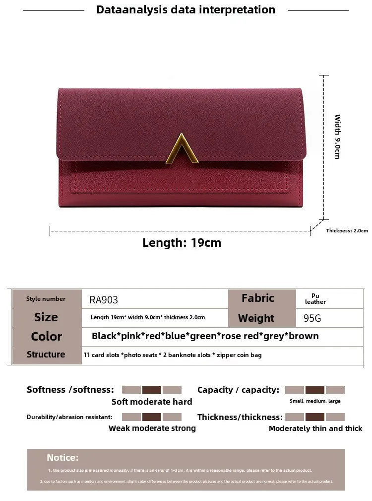 New Korean version women's wallet long V-shaped buckle three fold wallet for women