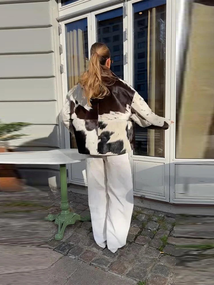 Women's Irregular Printed Jackets Cow Pattern Coats