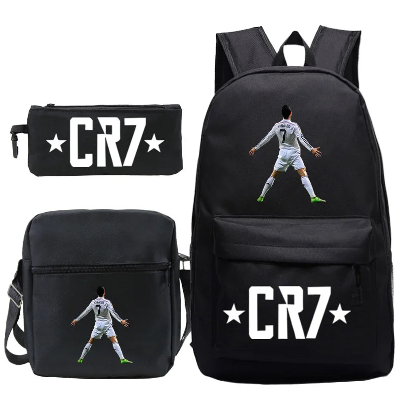 New 3pcs CR7 Backpacks Simple Style Lightweight Boys Girls School Bags