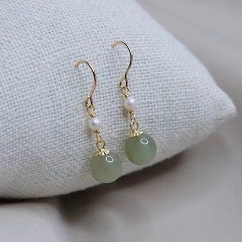 925 Sterling Silver Jade Drop Earring for Women