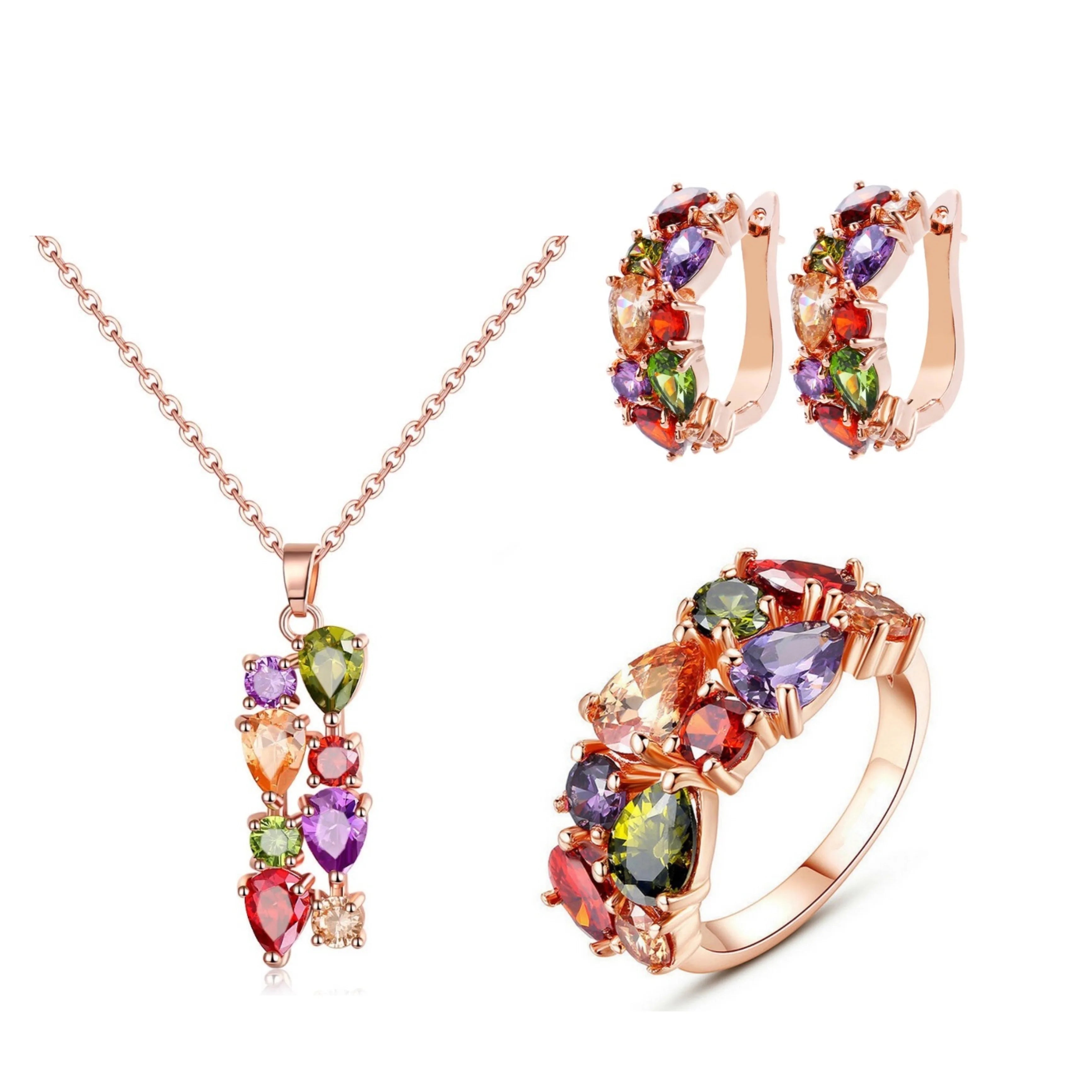 Retro Sweet Rose Gold Color Multi Cubic Zirconia Jewelry Sets