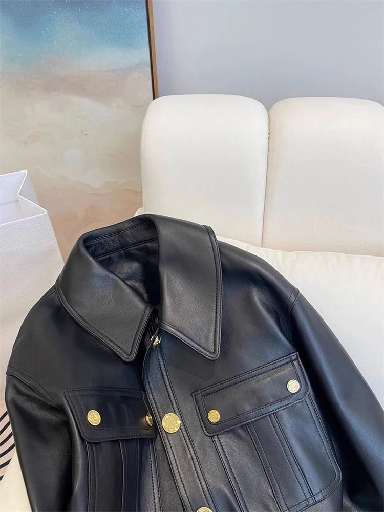 Black Pu Leather Crop Jacket for Women