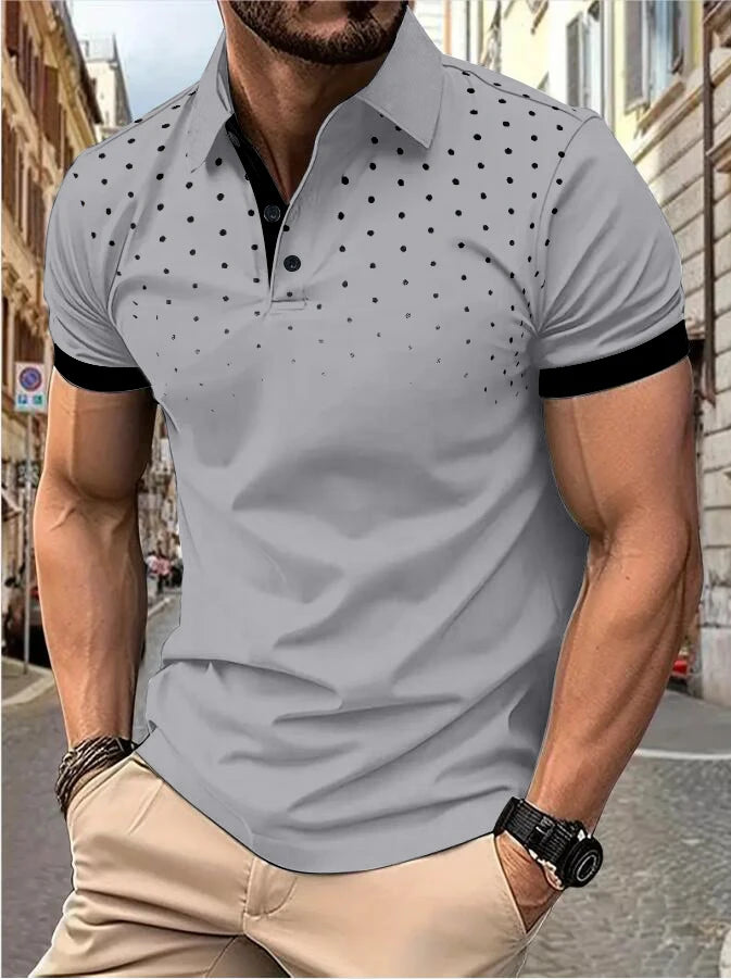 Men's 3D printed short sleeve and lapel short sleeve color matching fashion