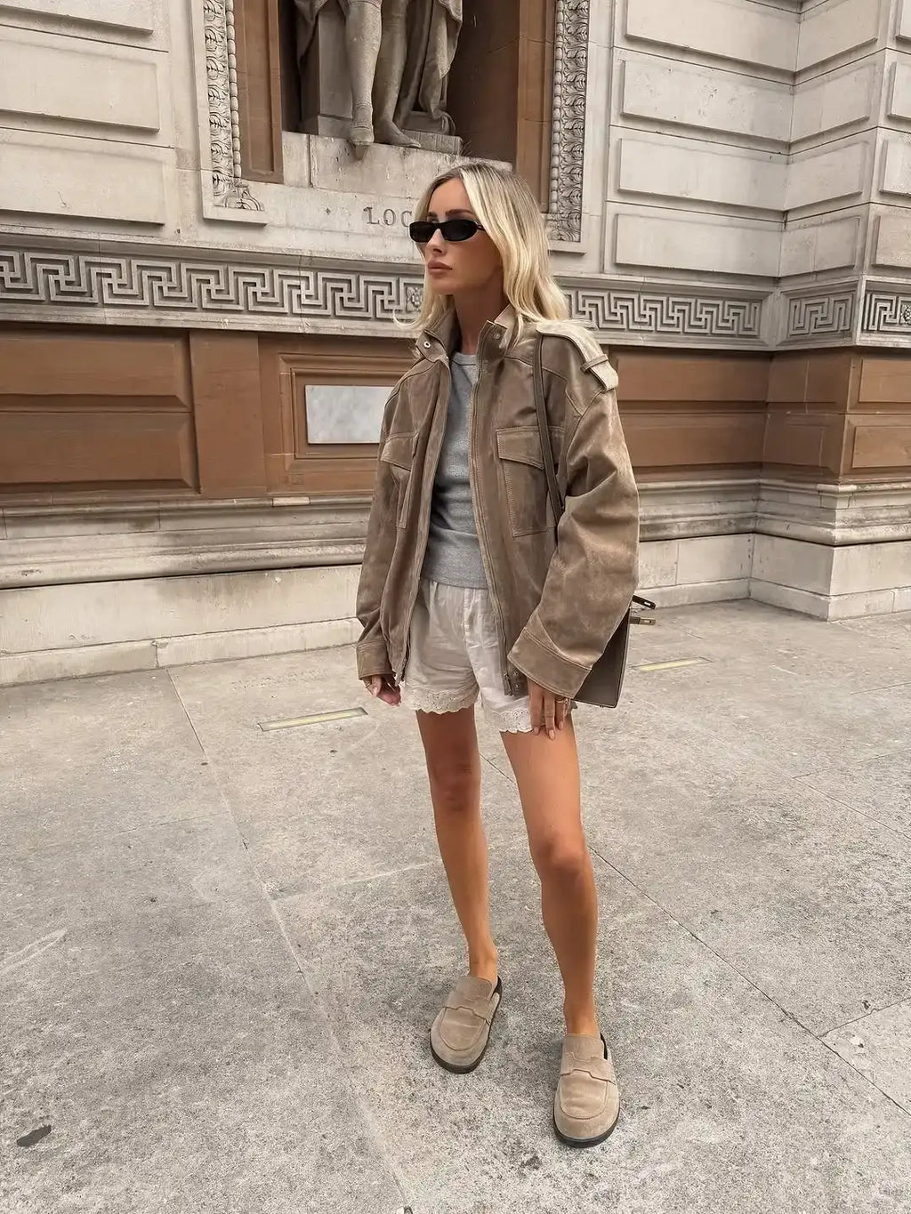 Women Chic Short Stand Collar Suede Jacket