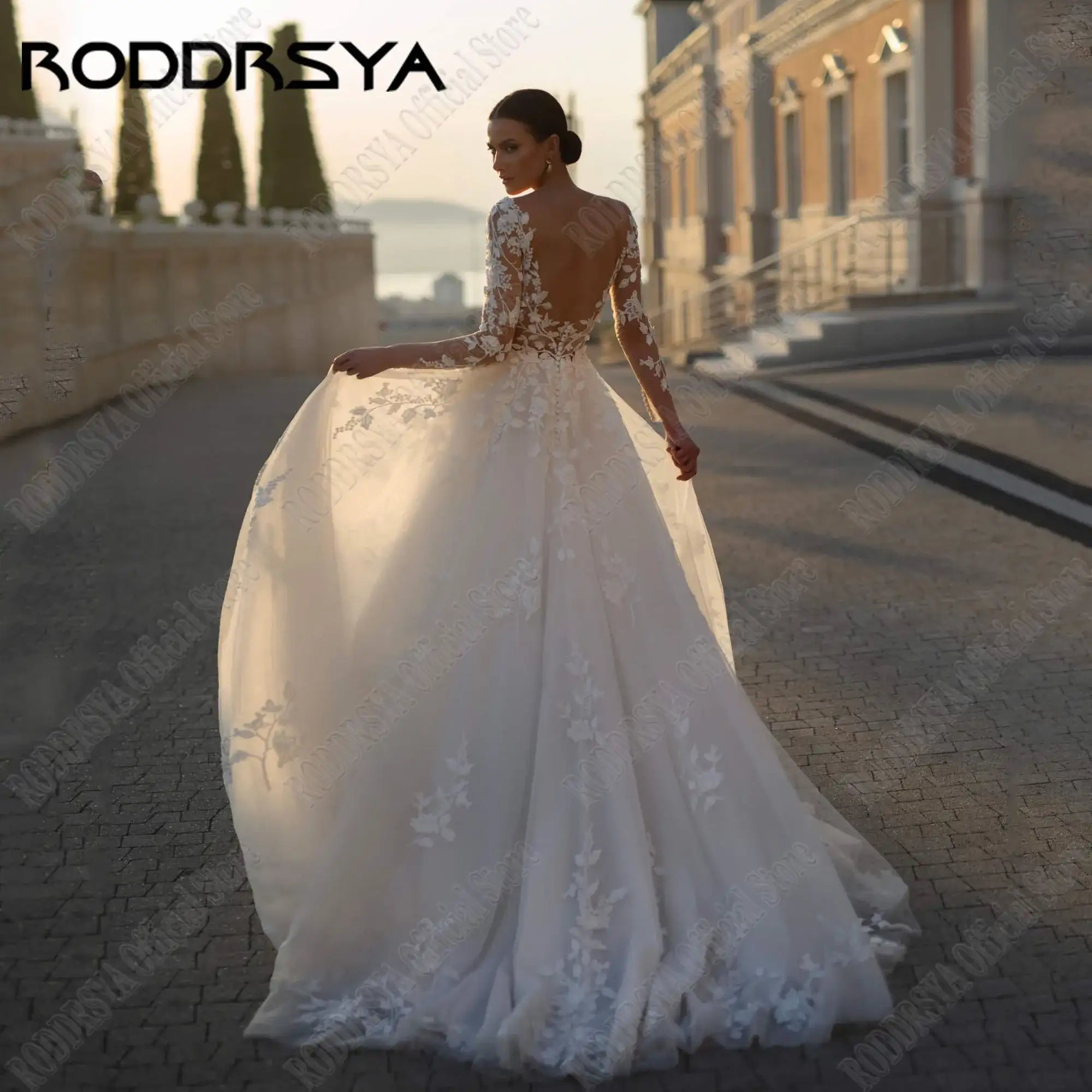 RODDRSYA Customized Luxury Long Sleeves Wedding Dress