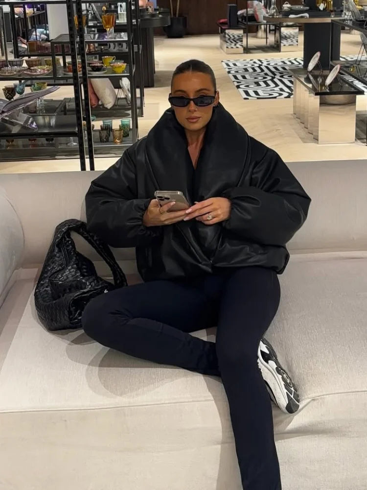 Lapel Thick Hidden Button Leather Jacket