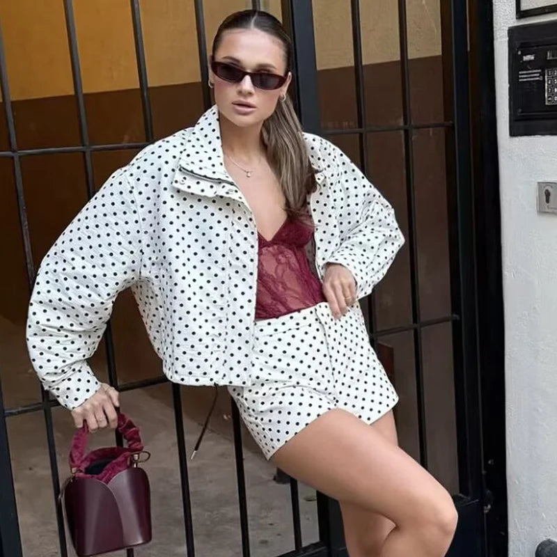 Polka Dot Bomber Jacket Women's Jackets