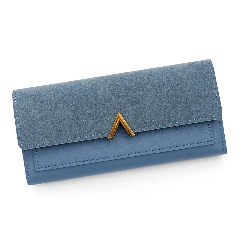 New Korean version women's wallet long V-shaped buckle three fold wallet for women
