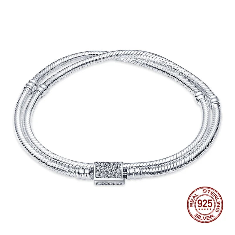 925 Silver Disney Original 17-20CM Gypsophila Snake Bones Chain Bracelet for Women
