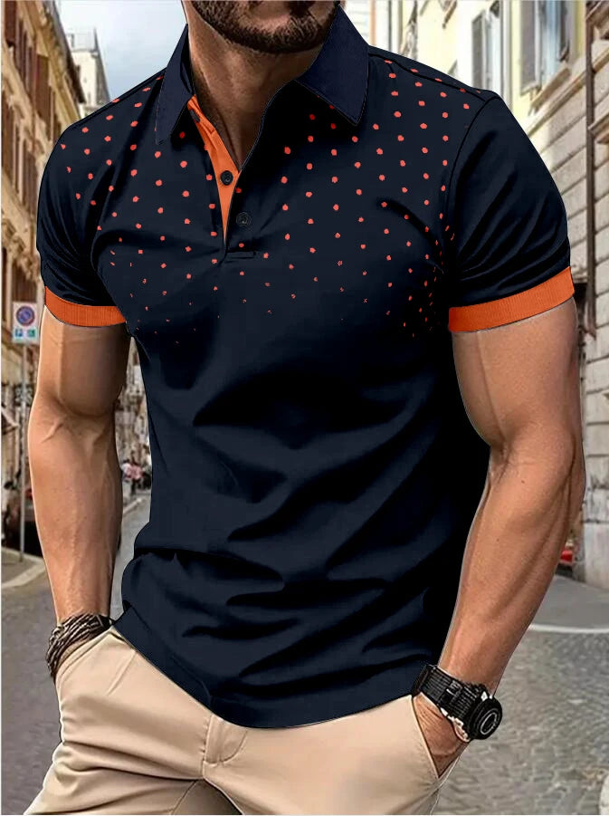 Men's 3D printed short sleeve and lapel short sleeve color matching fashion