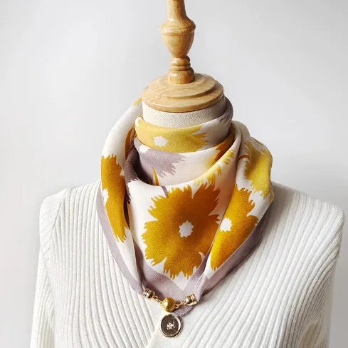 Luxury Magnetic Buckle Striped Silk Scarf