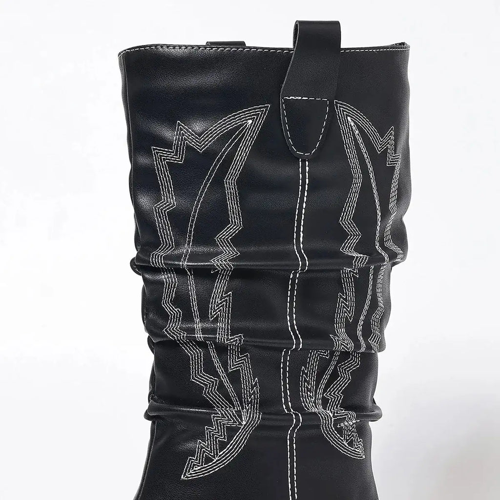 Embroidered Clip-Toe Wedge Heel Stylish Breathable Western Boots