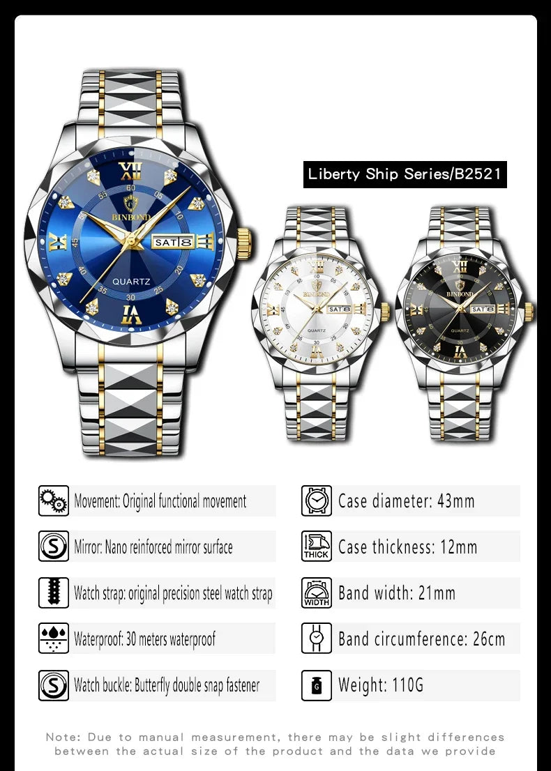 Men's Watch Waterproof Night Glow Double Calendar Watch