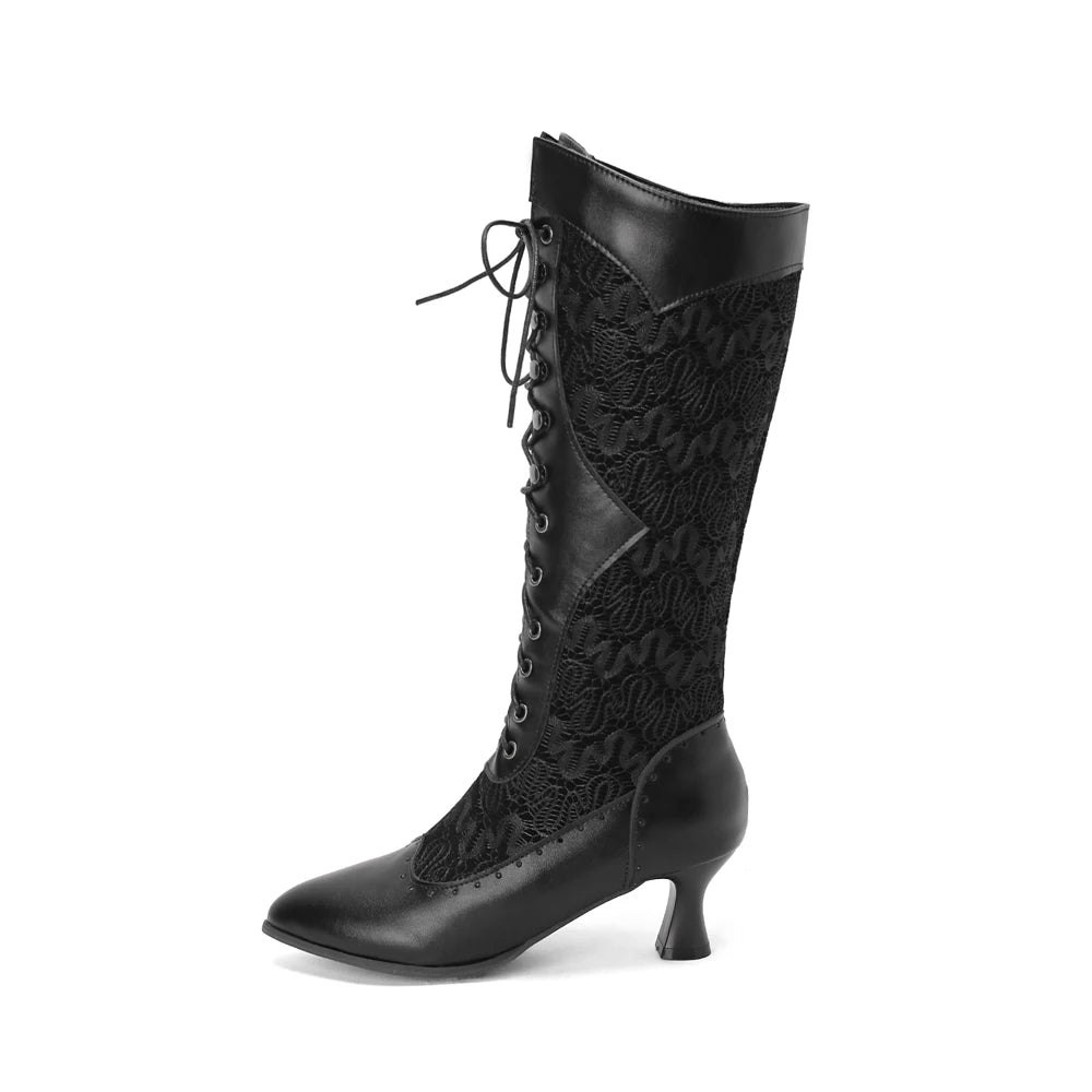 Women Victorian Pointed Toe Mid-Calf Boots