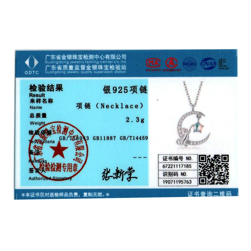 WOSTU 925 Sterling Silver Cute Cat Rabbit Necklace Star Zircon Moon Pendant Necklace