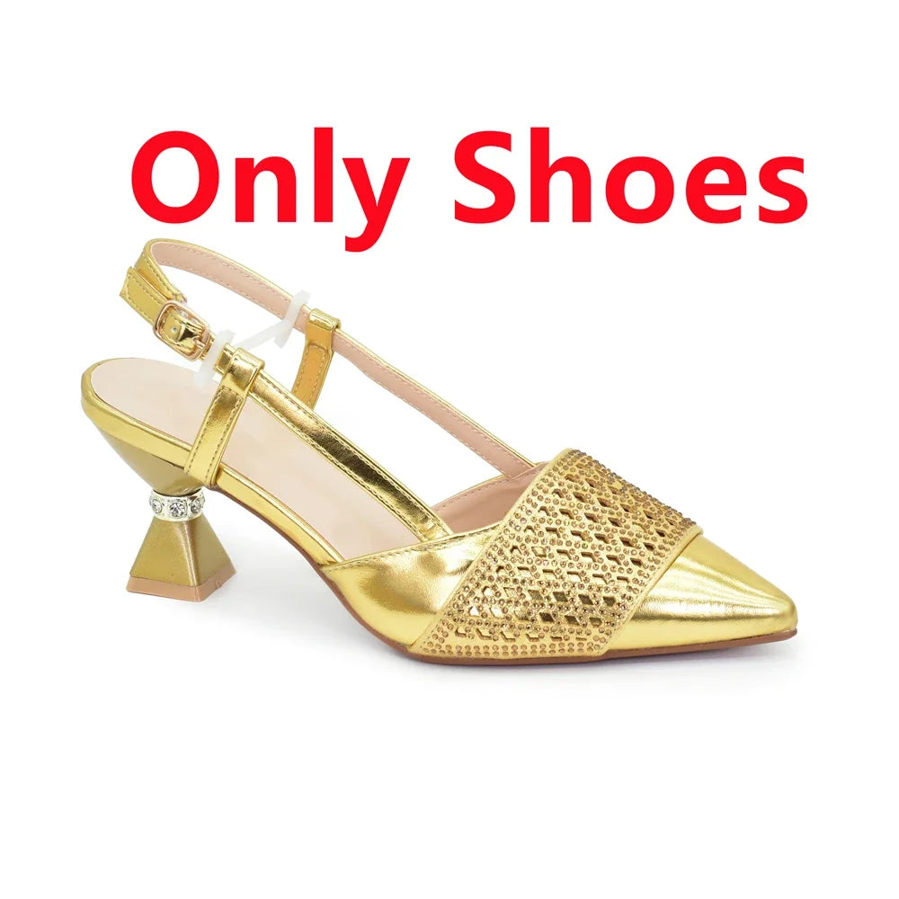 New Women's Heeled Shoes and Bag Set - Rhinestone-Decorated Luxury Design for Parties