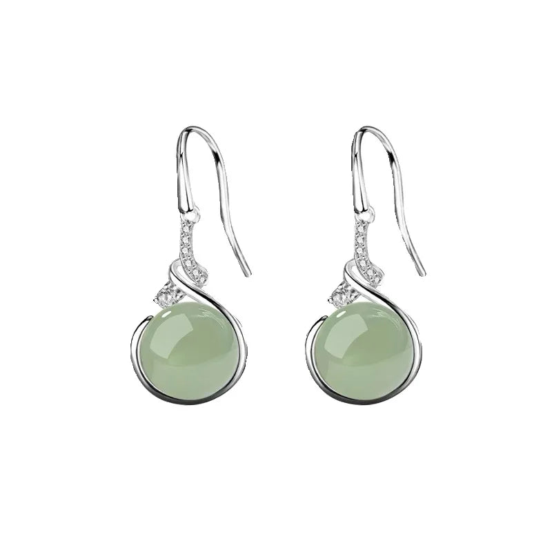 925 Sterling Silver Jade Drop Earring for Women