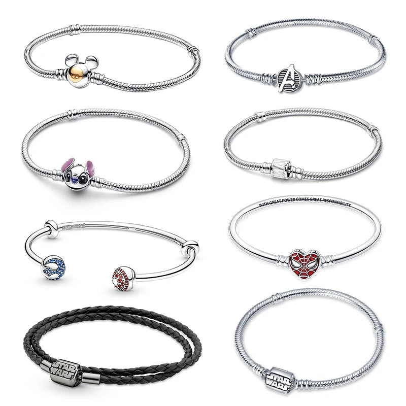925 Silver Disney Original 17-20CM Gypsophila Snake Bones Chain Bracelet for Women