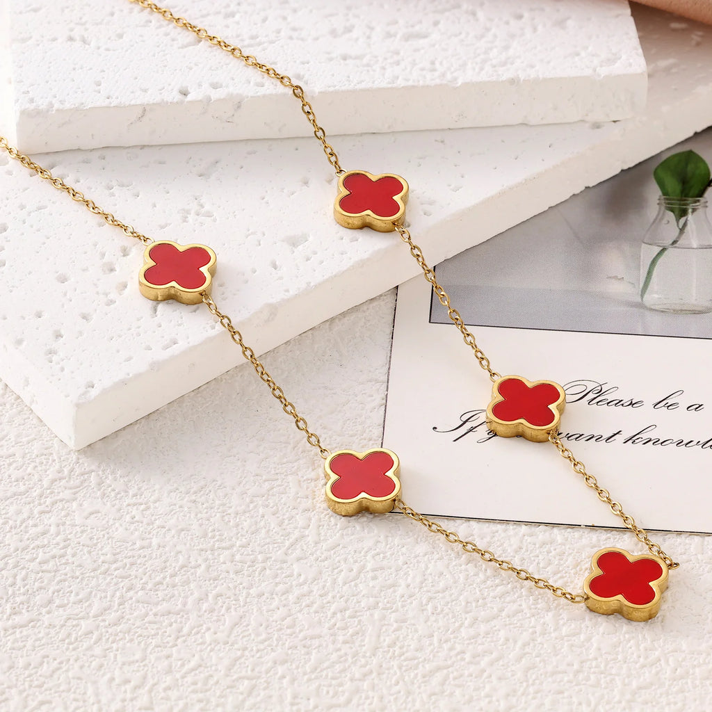 Four-Leaf Clover Necklace and Bracelet Jewelry Set