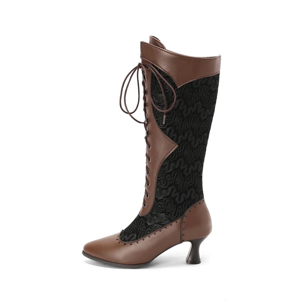 Women Victorian Pointed Toe Mid-Calf Boots