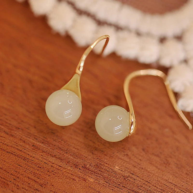 925 Sterling Silver Jade Drop Earring for Women