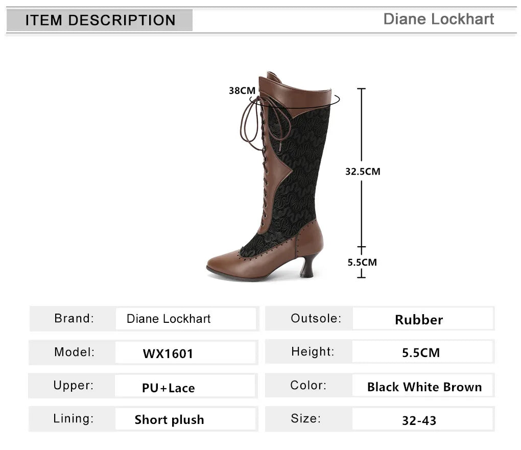 Women Victorian Pointed Toe Mid-Calf Boots