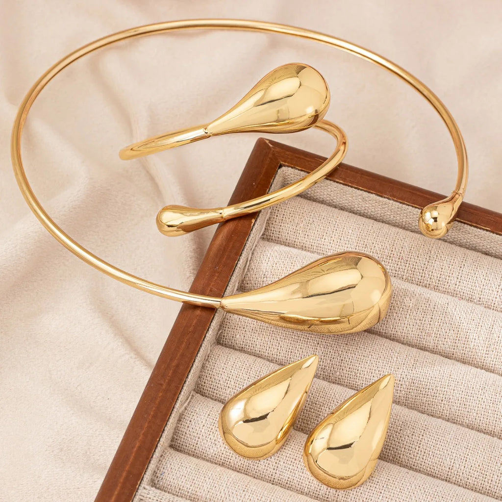 Metal Choker Necklace Bracelet Stud Earrings Jewelry Sets