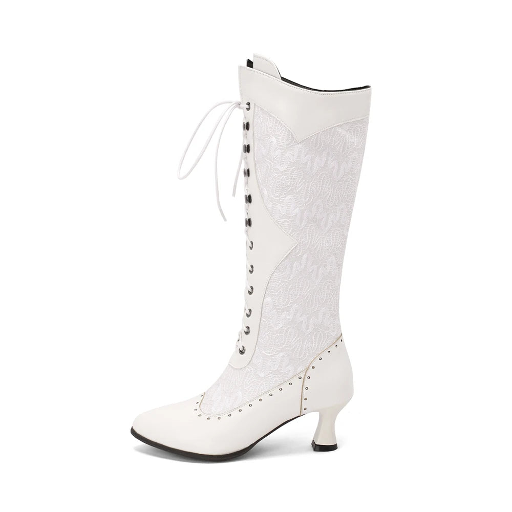 Women Victorian Pointed Toe Mid-Calf Boots