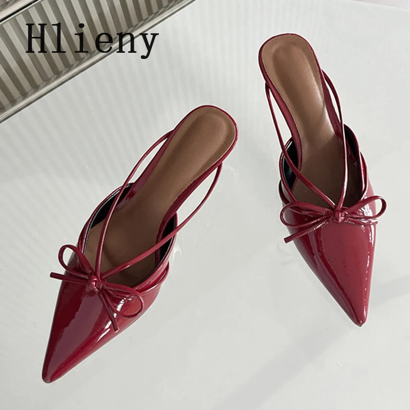 Butterfly-Knot Pointed Toe Low Thin Heels Mules Slippers Women Pumps