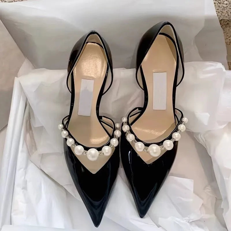 Star style Luxury Pearls Rhinestones  and Patent Leather Women Pumps