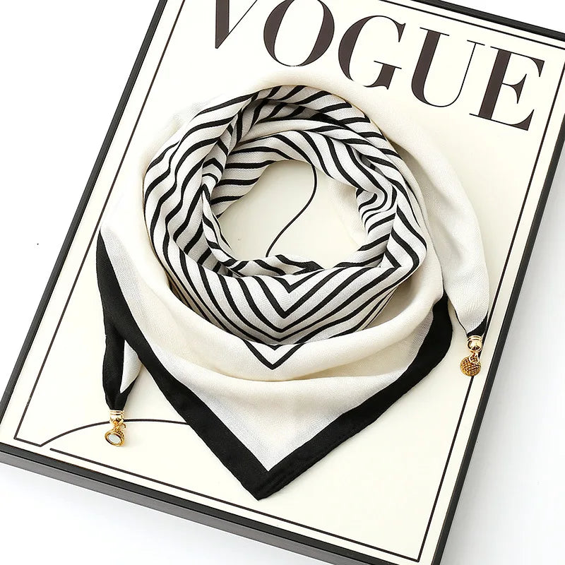 Luxury Magnetic Buckle Striped Silk Scarf