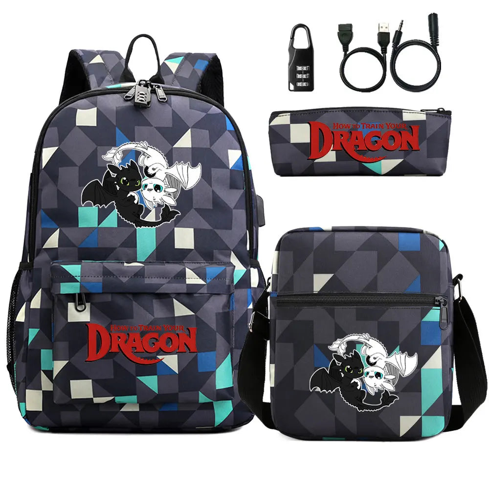 How to Train Your Dragon 3Pcs USB Anti-theft Lock Boy Girl Kids Back To School
