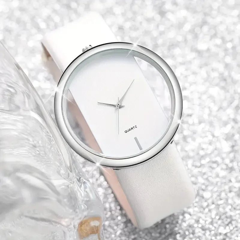 Analog PU Leather Wrist Watch & Butterfly Bracelet Set Gift