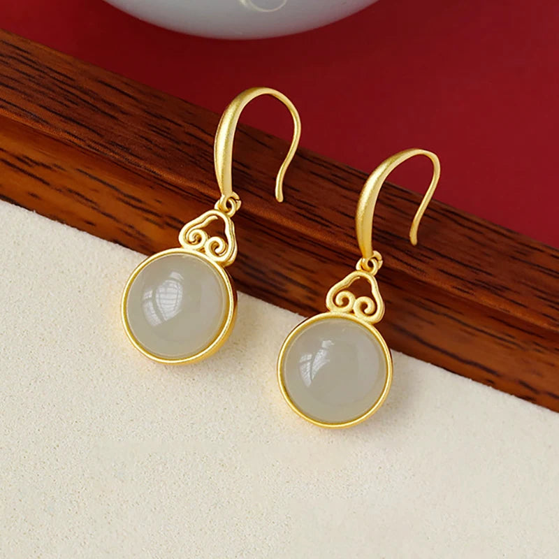925 Sterling Silver Jade Drop Earring for Women
