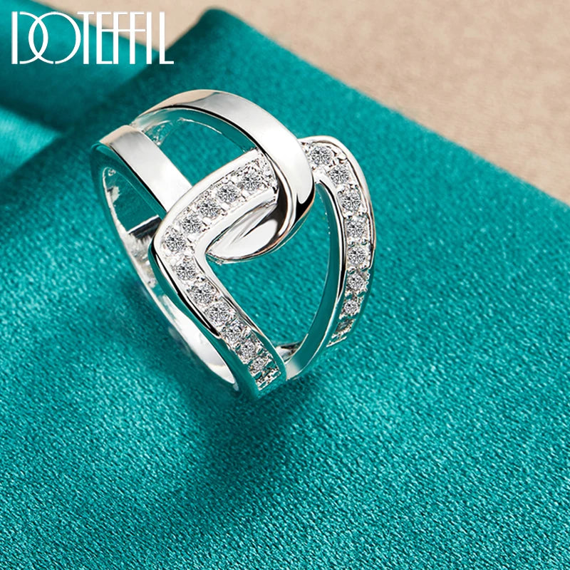 925 Sterling Silver Geometry AAAAA Zircon Ring For Woman