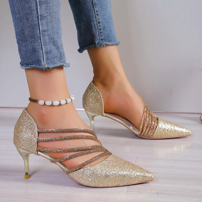 Sexy Pointed-Toe Champagne Ladies High Heels