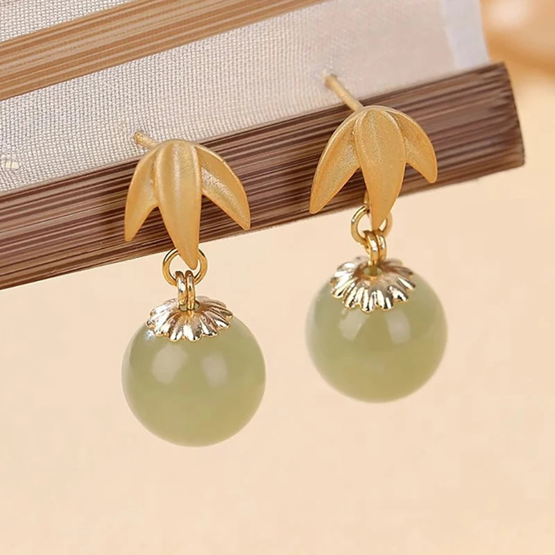 925 Sterling Silver Jade Drop Earring for Women